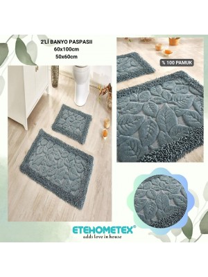 ÇAPA HOME PAMUK 2'Lİ BANYO PASPASI YAPRAK DESEN ANTRASİT 8696474231910